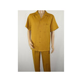 Men 2pc Walking Leisure Suit Short Sleeves By DREAMS 255 - 27 Solid Mustard - J.Valintin Men's Wear Legend - 95914