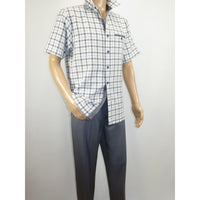 Men 2pc Walking Leisure Suit Short Sleeves By DREAMS Checker 283 - 10 Gray - J.Valintin Men's Wear Legend - 283 - 10 Gray - M