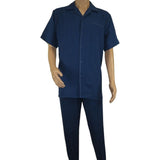 Men 2pc Walking Leisure Suit Short Sleeves By DREAMS Fancy 265 - 31 Sailor Blue - J.Valintin Men's Wear Legend - 265 - 31 Sailor - M