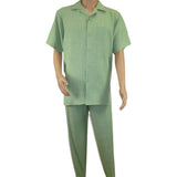 Men 2pc Walking Leisure Suit Short Sleeves By DREAMS Fancy 265 - 34 Lime Green - J.Valintin Men's Wear Legend - 265 - 34 Lime - M