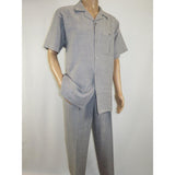 Men 2pc Walking Leisure Suit Short Sleeves By DREAMS Fancy 277 - 35 Steel Gray - J.Valintin Men's Wear Legend - 277 - 35 Steel - M