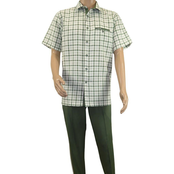 Men 2pc Walking Leisure Suit Short Sleeves By DREAMS Fancy 283 - 04 Sage Green - J.Valintin Men's Wear Legend - 283 - 04 Sage - M