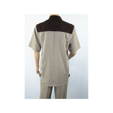 Men 2pc Walking Leisure Suit Short Sleeves DREAMS 263 - 12 Brown Tan Salt Pepper - J.Valintin Men's Wear Legend - 96122