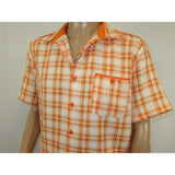 Men 2pc Walking Leisure Suit Short Sleeves DREAMS Checker 282 - 18 Orange - J.Valintin Men's Wear Legend - 282 - 18 Orange - M