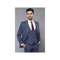 Men 3pc European Suit WESSI by J.VALINTIN Extra Slim Fit JV33 Navy Window Pane - J.Valintin Men's Wear Legend - 16875