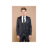 Men 3pc European Vested Suit WESSI by J.VALINTIN Extra Slim Fit JV28 black gray - J.Valintin Men's Wear Legend - 16849