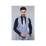 Men 3pc European Vested Suit WESSI by J.VALINTIN Extra Slim Fit JV30 blue plaid - J.Valintin Men's Wear Legend - 16860