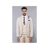 Men 3pc European Vested Suit WESSI by J.VALINTIN Extra Slim Fit JV31 Beige plaid - J.Valintin Men's Wear Legend - 16866