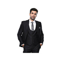 Men 3pc European Vested Suit WESSI by J.VALINTIN Extra Slim Fit JV9 Black corded - J.Valintin Men's Wear Legend - 16584