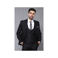 Men 3pc European Vested Suit WESSI by J.VALINTIN Extra Slim Fit JV9 Black corded - J.Valintin Men's Wear Legend - 16584