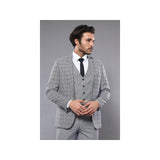 Men 3pc European Vested Suit WESSI by J.VALINTIN Slim Fit JV40 Gray Blue Plaid - J.Valintin Men's Wear Legend - 16916