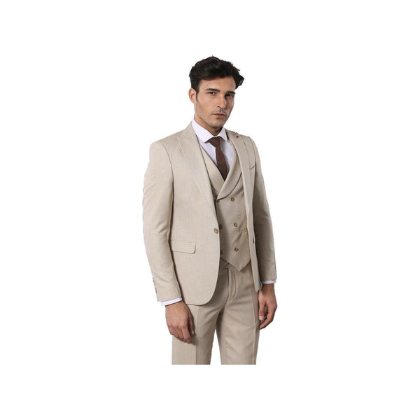 Men 3pc Shawl Model Vested Suit WESSI J.VALINTIN Extra Slim JV11 Tan TURKEY USA - J.Valintin Men's Wear Legend - 16594