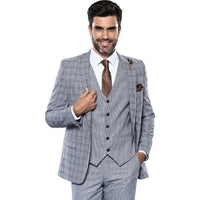 Men 3pc Vest Suit WESSI by J.VALINTIN Extra Slim Fit JV42 Blue Plaid TURKEY USA - J.Valintin Men's Wear Legend - 16928