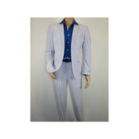 Men ADOLFO Seersucker Suit Stripe Casual Dressy Summer Suit 2 Button C622 Blue - J.Valintin Men's Wear Legend - 108748