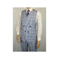 Men Apollo King 3pc Suit Window Pane Plaid 100% Soft Wool Super 150 #985 - 12 Blue - J.Valintin Men's Wear Legend - 99457