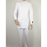 Men Apollo King Band Collarless Church Suit Mandarin 5 Hidden Buttons AG58 White - J.Valintin Men's Wear Legend - AG58 - White - 38R