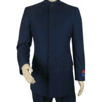 Men Apollo King Banded Collarless suit Mandarin 5 Hidden Button Panel AG52 Navy - J.Valintin Men's Wear Legend - 21764