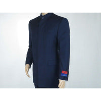 Men Apollo King Banded Collarless suit Mandarin 5 Hidden Button Panel AG52 Navy - J.Valintin Men's Wear Legend - 21764