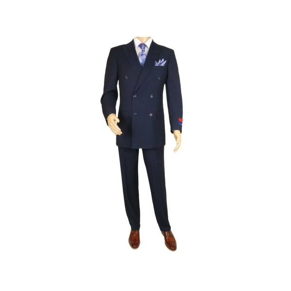 Men Apollo King Double Breasted Suit Classic Peak Lapel Pleated DM22 Navy Blue - J.Valintin Men's Wear Legend - 21025