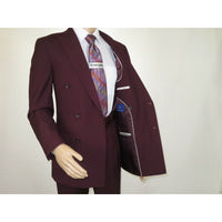 Men Apollo King Double Breasted Suit Classic Peak Lapel Pleated DM29 Burgundy - J.Valintin Men's Wear Legend - 21804