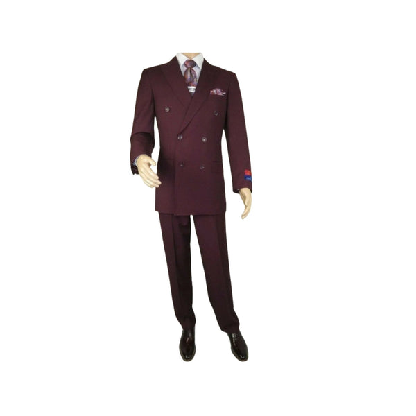 Men Apollo King Double Breasted Suit Classic Peak Lapel Pleated DM29 Burgundy - J.Valintin Men's Wear Legend - 21804