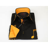 Men Axxess Turkey Shirt 100% Cotton Musical Note 224 - 56 French Cuffs Black Gold - J.Valintin Men's Wear Legend - 224 - 56 Black - M