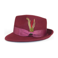 Men BENTLY HEADWEAR Hat Australian Wool Pinch Front Fedora Lite HU425 Burgundy - J.Valintin Men's Wear Legend - 24092