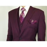 Men BERRAGAMO 3pc Suit Vested Plain front Pants Side Vents Formal A6732 Burgundy - J.Valintin Men's Wear Legend - 71737