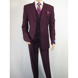 Men BERRAGAMO 3pc Suit Vested Plain front Pants Side Vents Formal A6732 Burgundy - J.Valintin Men's Wear Legend - 71737