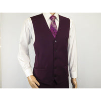 Men BERRAGAMO 3pc Suit Vested Plain front Pants Side Vents Formal A6732 Burgundy - J.Valintin Men's Wear Legend - 71737