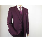 Men BERRAGAMO 3pc Suit Vested Plain front Pants Side Vents Formal A6732 Burgundy - J.Valintin Men's Wear Legend - 71737