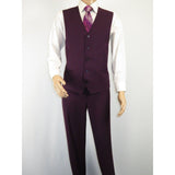 Men BERRAGAMO 3pc Suit Vested Plain front Pants Side Vents Formal A6732 Burgundy - J.Valintin Men's Wear Legend - 71737