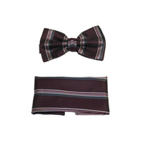 Men Bow Tie Hankie J.Valintin Formal or Business #BT13 Burgundy Stripe - J.Valintin Men's Wear Legend - 92513