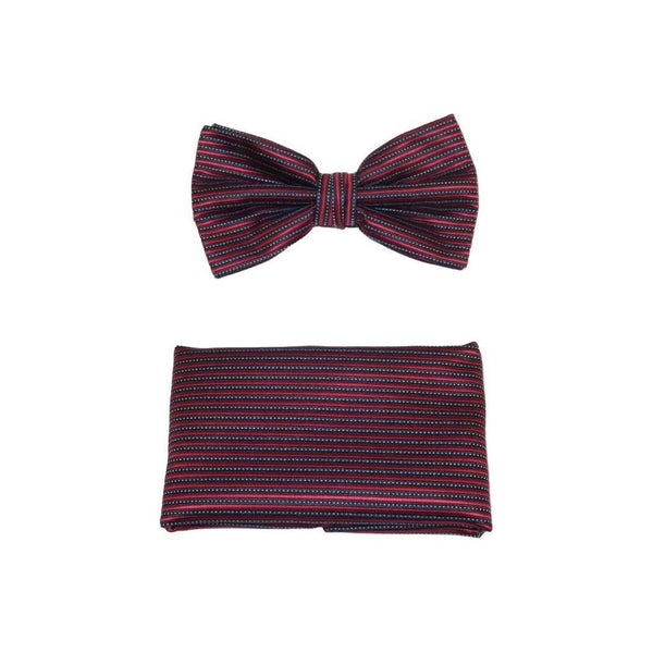 Men Bow Tie Hankie J.Valintin Formal or Business #BT29 Red Stripe - J.Valintin Men's Wear Legend - 92529