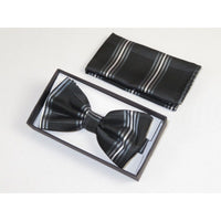 Men Bow Tie Hankie Set Formal Event Tuxedo, Business Suit #BT3 Black Striped - J.Valintin Men's Wear Legend - 92503