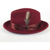 Men Bruno Capelo Hat Australian Wool soft Fedora Giovani Un104 Burgundy - J.Valintin Men's Wear Legend - UN104 - Burg - S