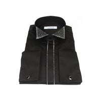 Men CEREMONIA Tuxedo Shirt Rhinestone 100% Cotton Turkey #stn 115 Black Wing tip - J.Valintin Men's Wear Legend - 101161