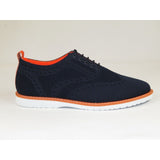 Men Comfort Casual Knit Fabric Wingtip Lace Sneaker Shoes #FRESHORT Navy Blue - J.Valintin Men's Wear Legend - 100916