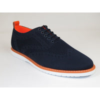 Men Comfort Casual Knit Fabric Wingtip Lace Sneaker Shoes #FRESHORT Navy Blue - J.Valintin Men's Wear Legend - 100916