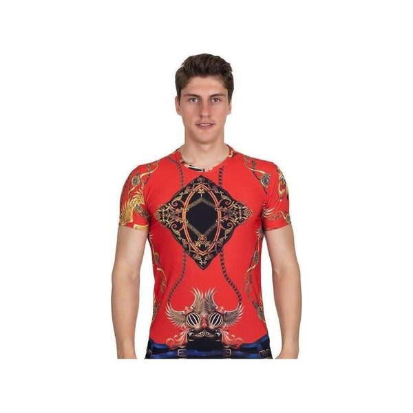 Men Crew T Shirt Makrom Turkey Medallion Chain Floral European 1217 - 417 Red New - J.Valintin Men's Wear Legend - 12556