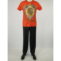 Men Crew T Shirt Makrom Turkey Medallion medusa Lion Floral 1231 - 426 red Gold - J.Valintin Men's Wear Legend - 12502