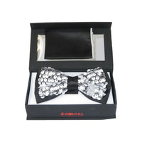 Men Formal Bow Tie Hankie Insomnia by Manzini Floral MZE158 White Sequins New - J.Valintin Men's Wear Legend - 6834