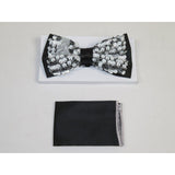 Men Formal Bow Tie Hankie Insomnia by Manzini Floral MZE158 White Sequins New - J.Valintin Men's Wear Legend - 6834