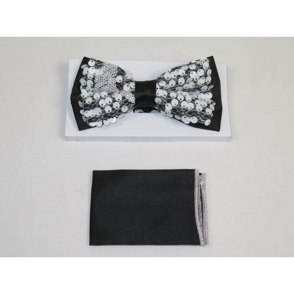 Men Formal Bow Tie Hankie Insomnia by Manzini Floral MZE158 White Sequins New - J.Valintin Men's Wear Legend - 6834