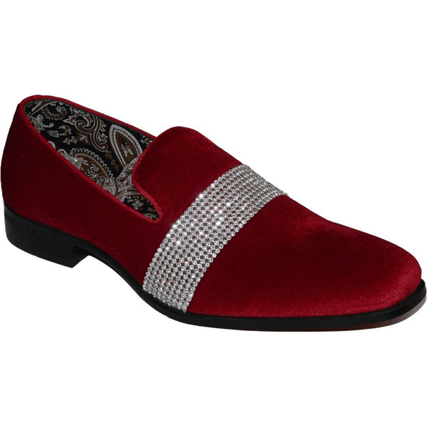 Men Formal shoes After midnight Velvet silver Crystal Slip on 6715 Red/Silver - J.Valintin Men's Wear Legend - 35