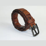 Men Genuine Leather Belt PIERO ROSSI Turkey Crocodile print Hand Stich 69 Cognac - J.Valintin Men's Wear Legend - 97461