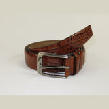 Men Genuine Leather Belt PIERO ROSSI Turkey Soft Crocodile print 1014 Cognac - J.Valintin Men's Wear Legend - 97395