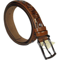 Men Genuine Leather Belt PIERO ROSSI Turkey Soft Full Grain Stitched #139 Cognac - J.Valintin Men's Wear Legend - 97449