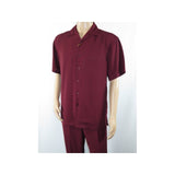 Men INSERCH 2pc Walking Leisure Suit Shirt Pants Set Short Sleeves 9356 Burgundy - J.Valintin Men's Wear Legend - 94144