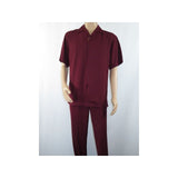 Men INSERCH 2pc Walking Leisure Suit Shirt Pants Set Short Sleeves 9356 Burgundy - J.Valintin Men's Wear Legend - 94144